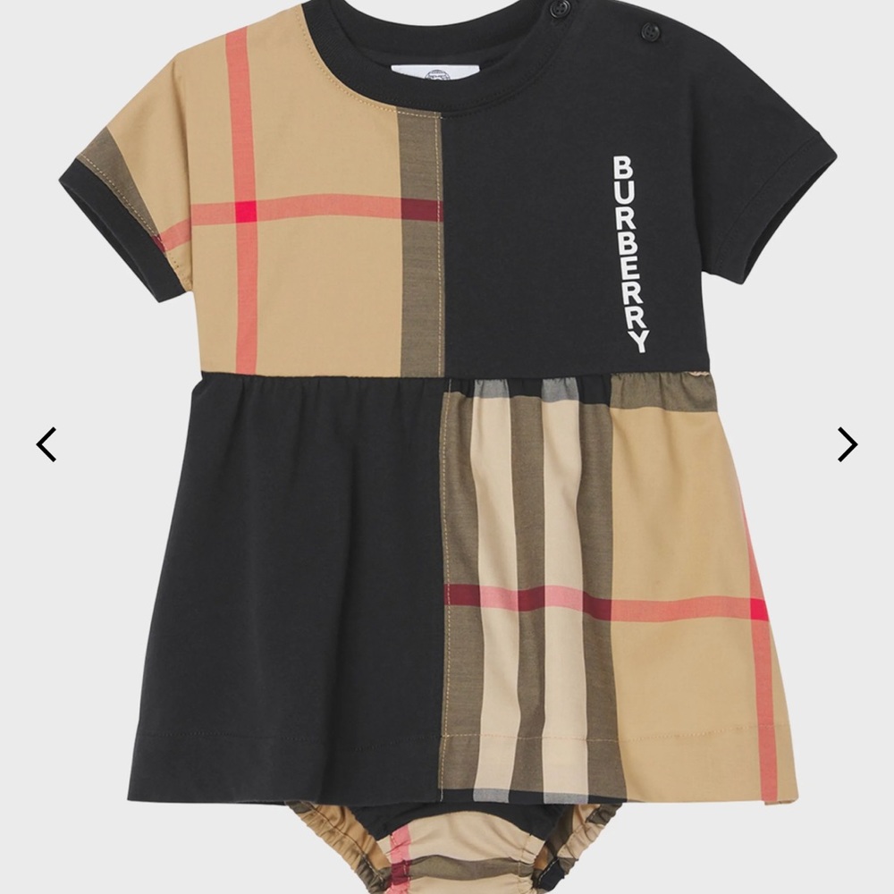 Burberry Black and Beige Plaid Baby Dress Set